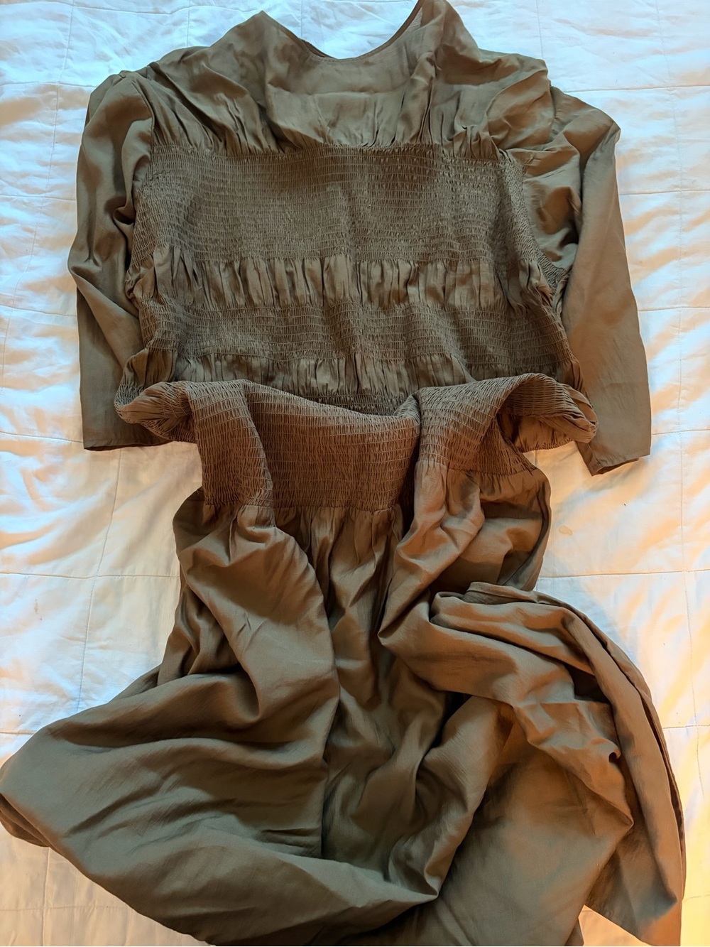 H&M Olive Green Maxi Dress with Smocked Bodice